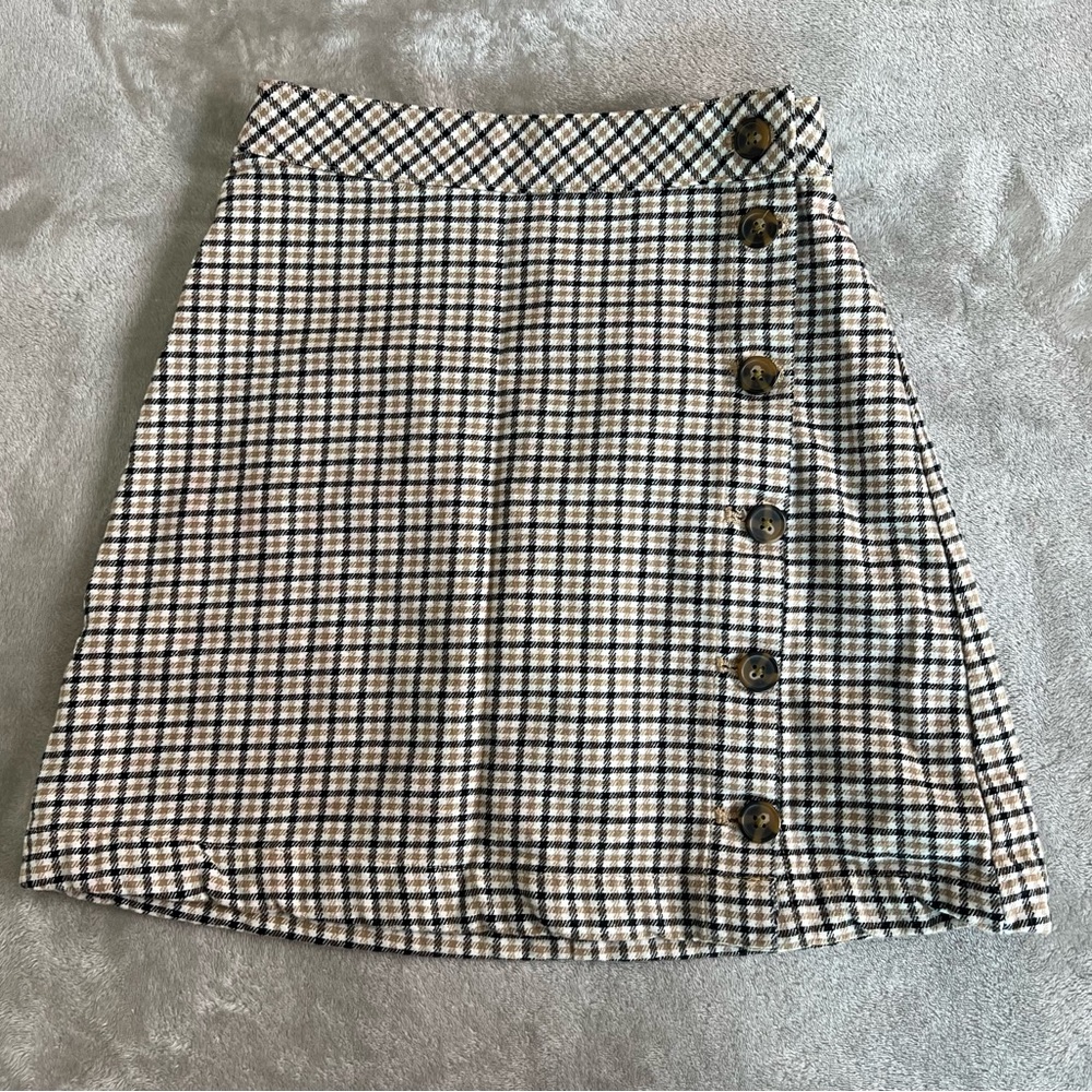 H&M Checkered Mini Skirt with Button Detail